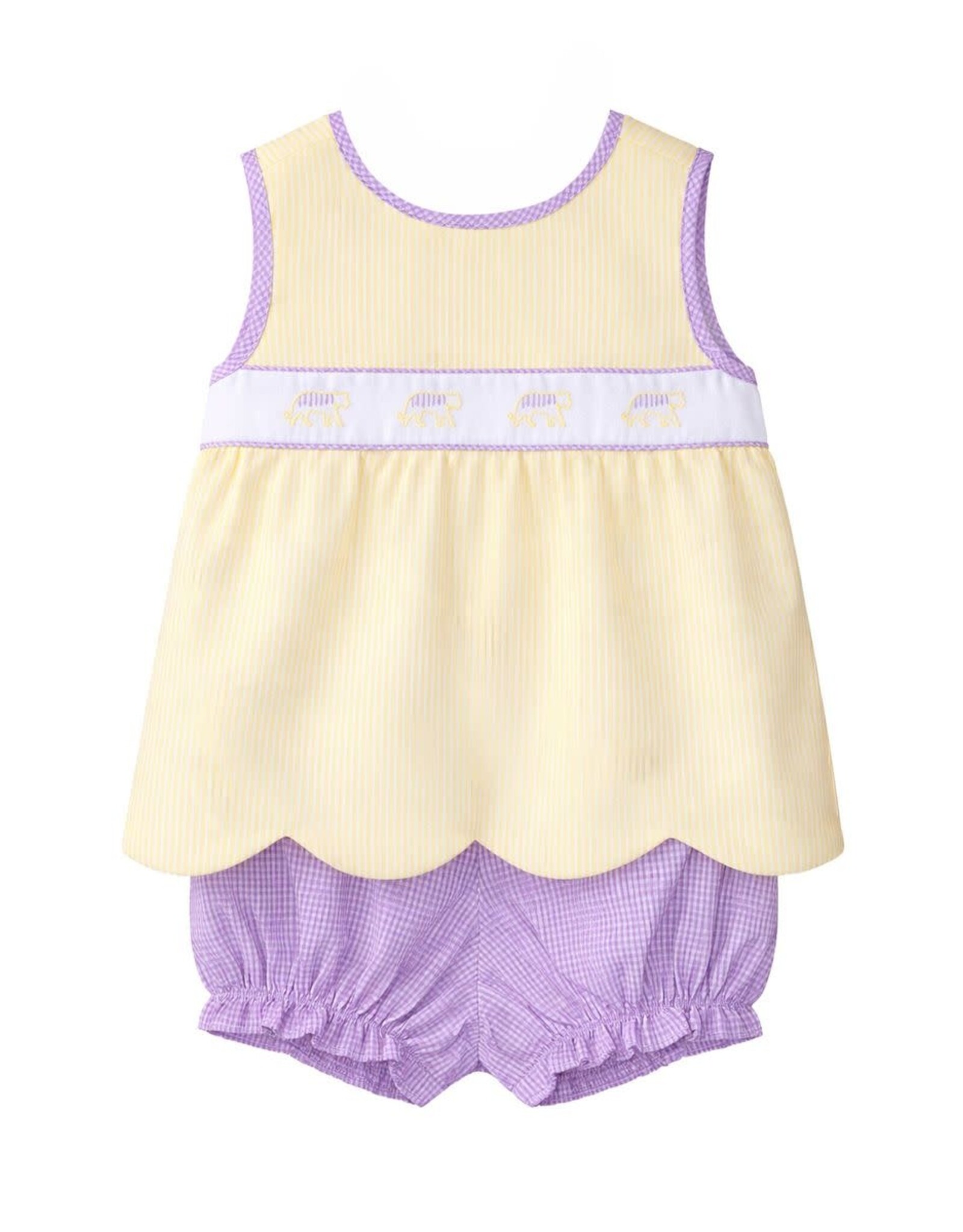 Krewe Kids Elaine Scallop Bloomer Set, Yellow Tiger Stripe