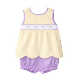 Krewe Kids Elaine Scallop Bloomer Set, Yellow Tiger Stripe