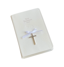Baby Bible with Sterling Silver Cross, White