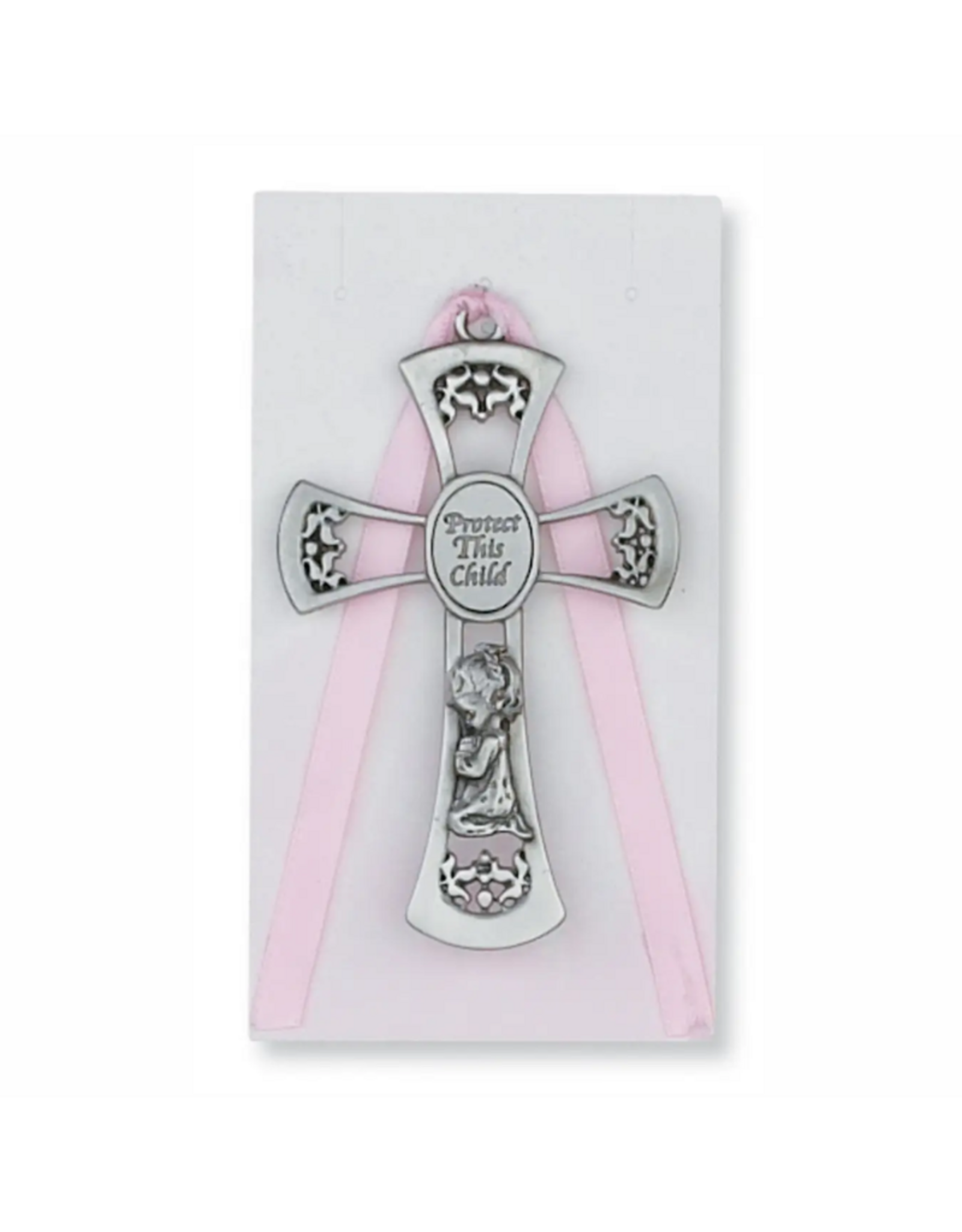 Baby Girl Crib Cross W/Pink Ribbon