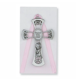 Baby Girl Crib Cross W/Pink Ribbon