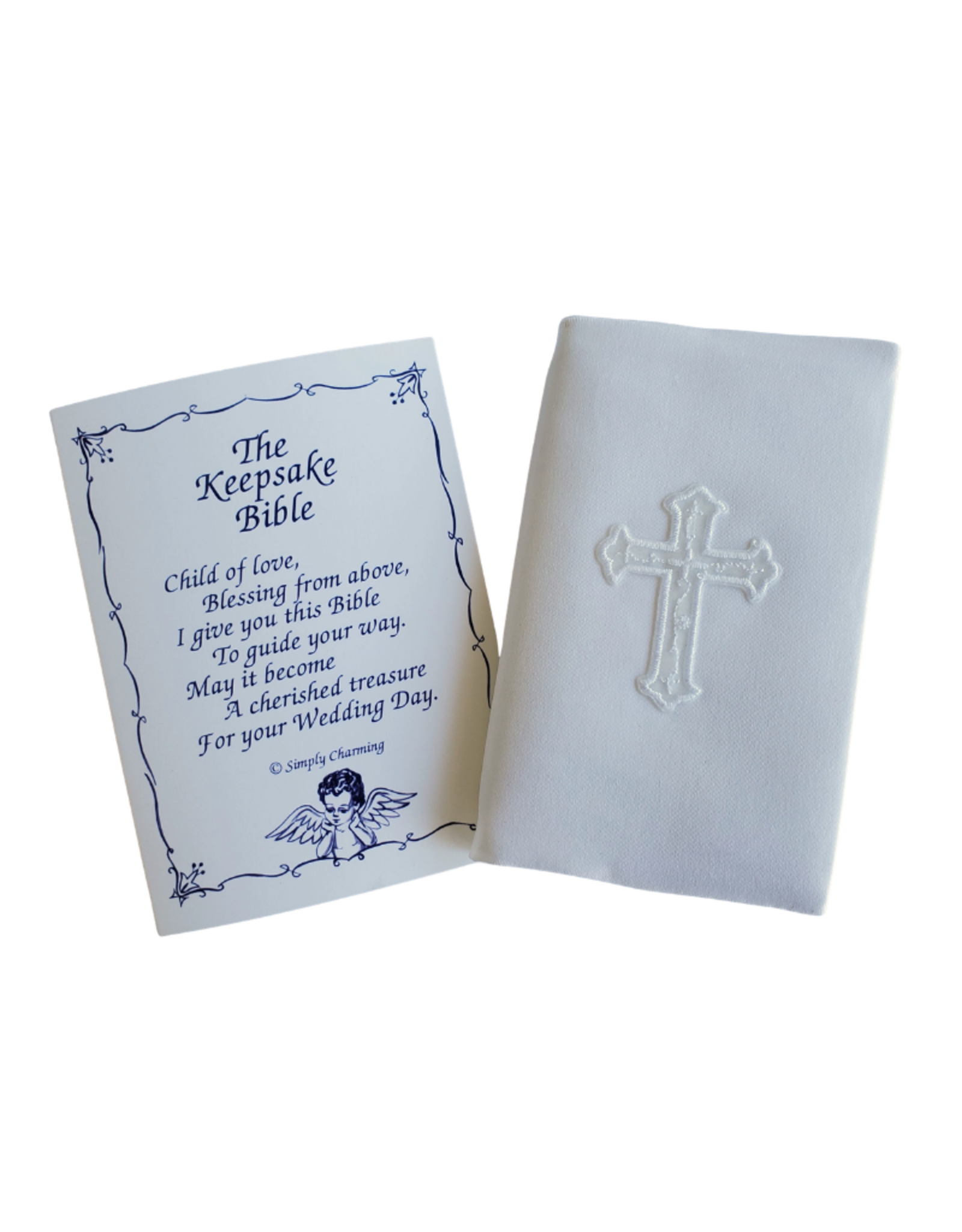 White Satin Covered Keepsake Baby Bible w/ Cross