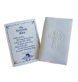 White Satin Covered Keepsake Baby Bible w/ Cross