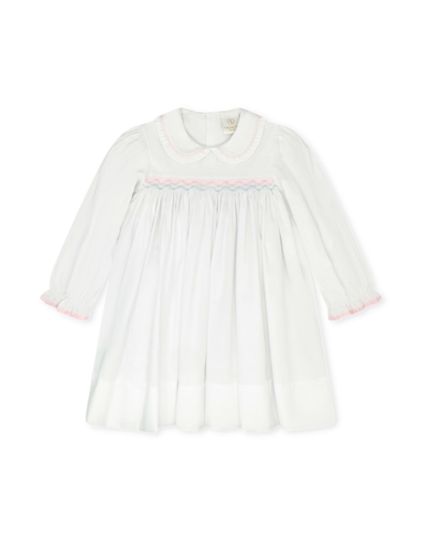 LullabySet Michelle Dress, Willow White Pique, Pink/Blue Smock
