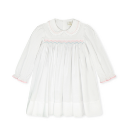 LullabySet Michelle Dress, Willow White Pique, Pink/Blue Smock