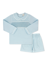 LullabySet Liam Short Set LS, Birmingham Blue Smocked Pique
