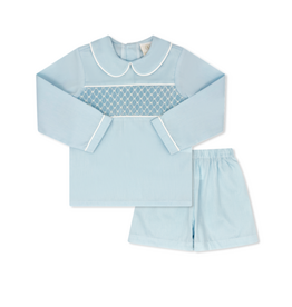 LullabySet Liam Short Set LS, Birmingham Blue Smocked Pique