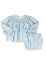 LullabySet Betsy Bloomer Set LS, Birmingham Blue Smocked Pique