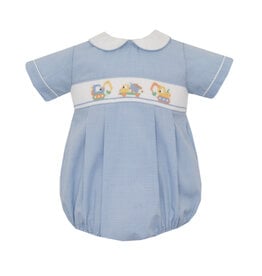 Petit Bebe Blue Gingham Bubble, Trucks