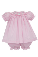 Petit Bebe Pink Microcheck Bishop BLoomer Set, Ghost