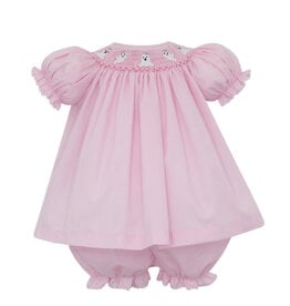 Petit Bebe Pink Microcheck Bishop BLoomer Set, Ghost