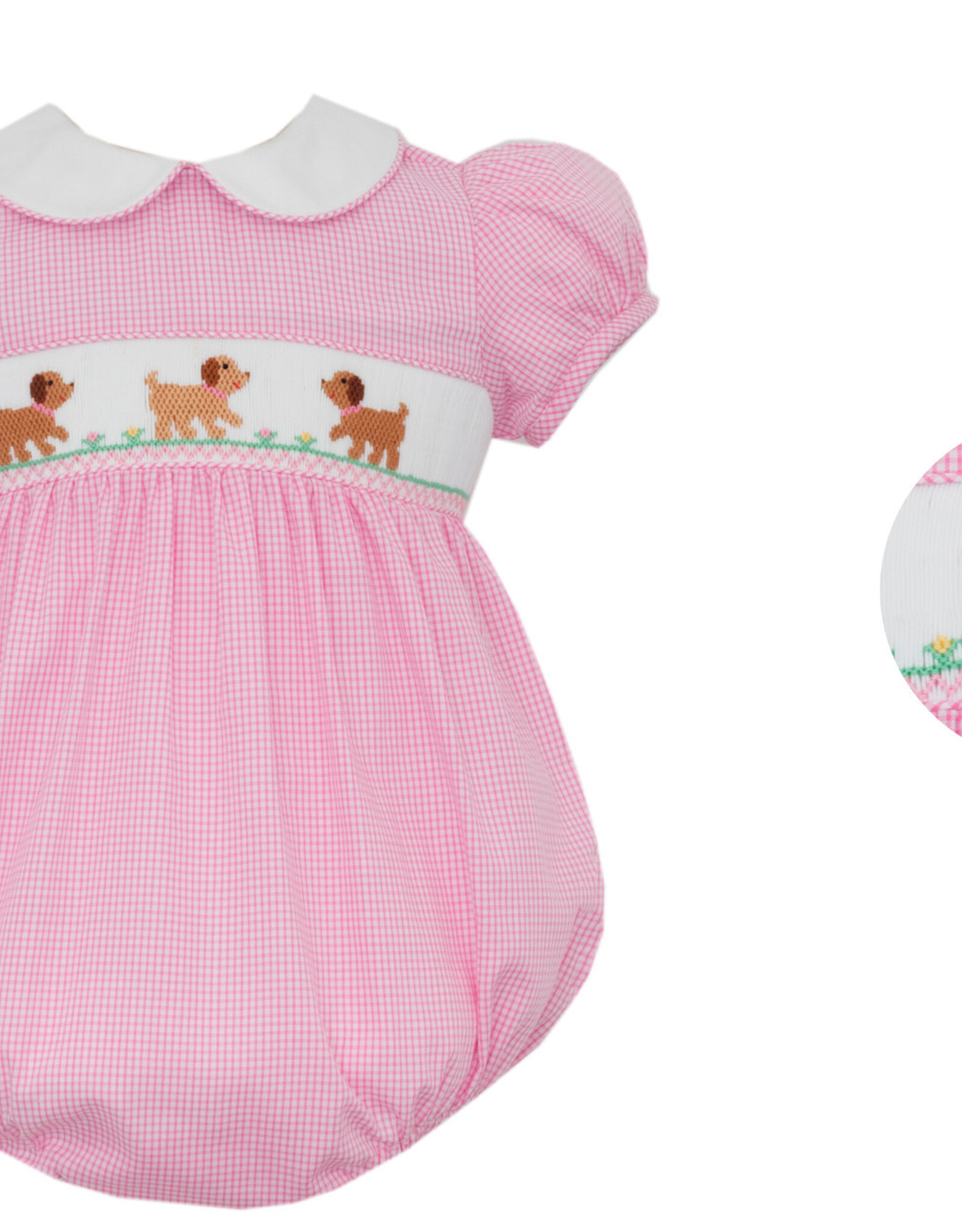 Petit Bebe Pink Check Bubble, Puppies