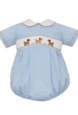 Petit Bebe Lt Blue Check Bubble, Puppies