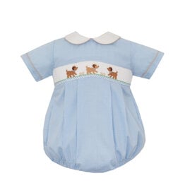 Petit Bebe Lt Blue Check Bubble, Puppies