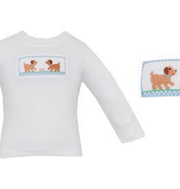 Petit Bebe Lt Blue Check Puppies Smock Pant Set