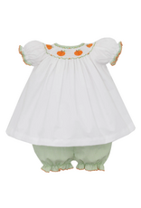 Petit Bebe Girls Pumpkin Green Check Bishop Bloomer Set