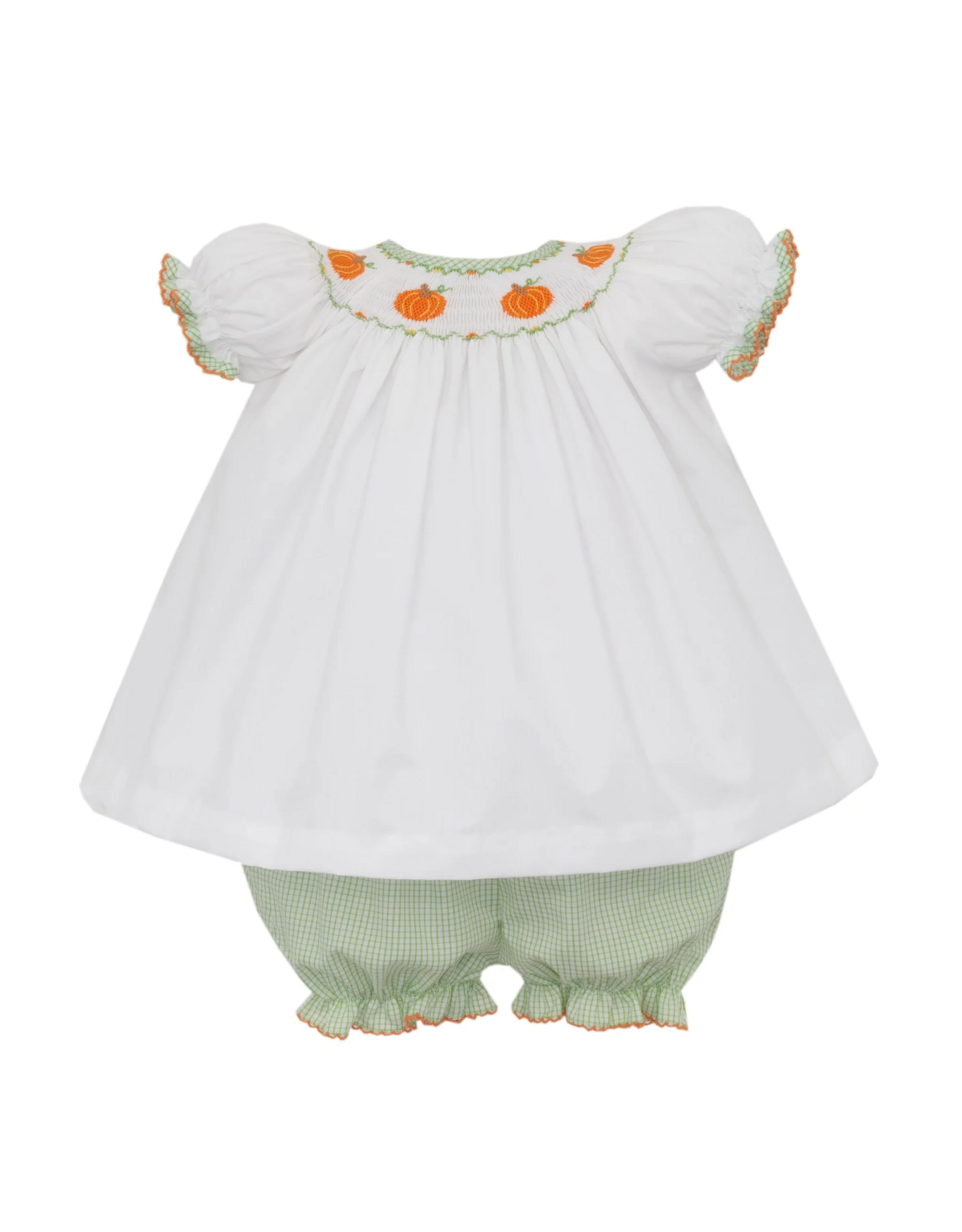 Petit Bebe Girls Pumpkin Green Check Bishop Bloomer Set