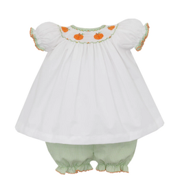 Petit Bebe Girls Pumpkin Green Check Bishop Bloomer Set