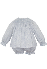 Petit Bebe Grace LS Bishop Bloomer Set, Lt Blue Liberty Print