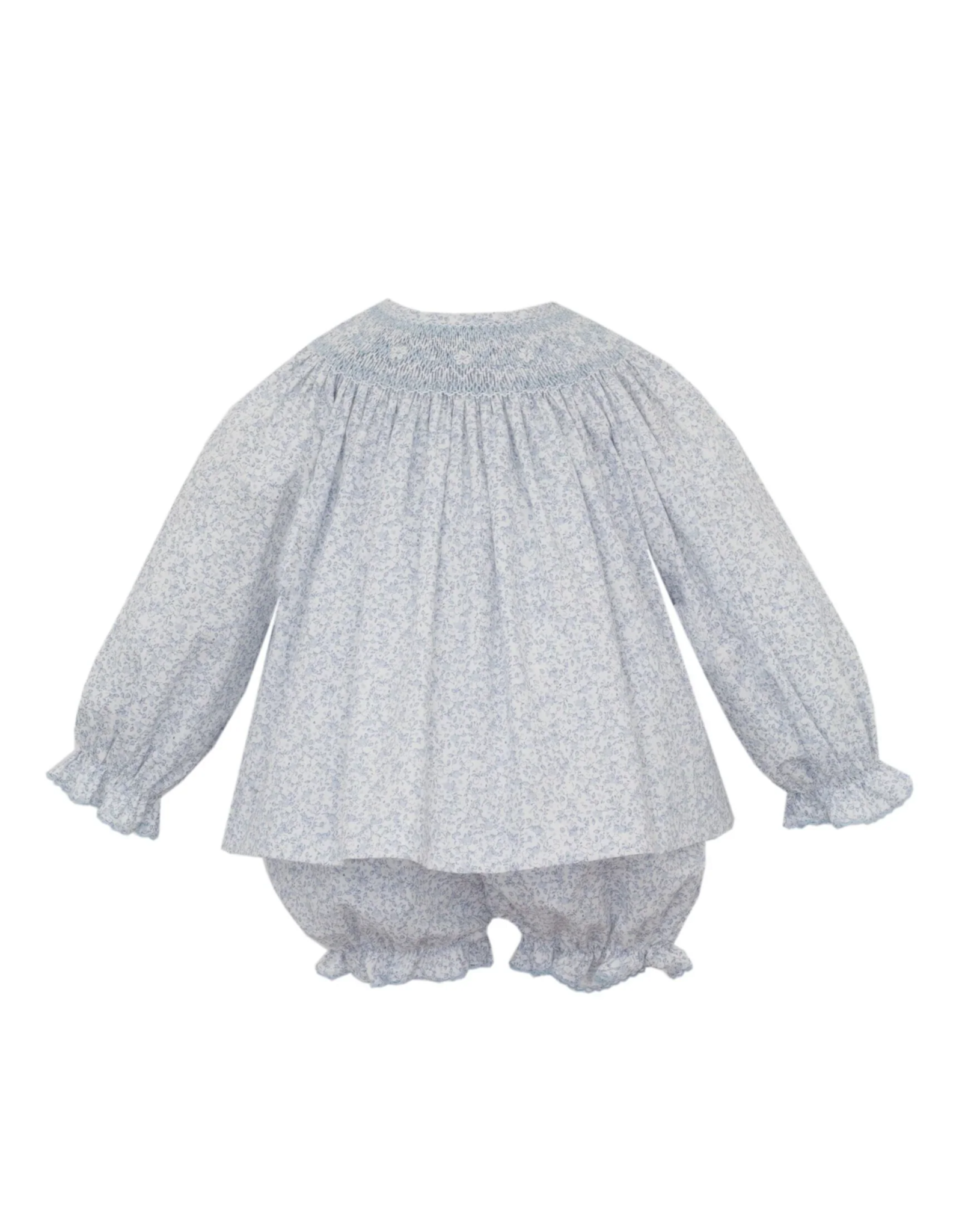 Petit Bebe Grace LS Bishop Bloomer Set, Lt Blue Liberty Print