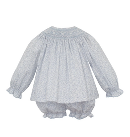 Petit Bebe Grace LS Bishop Bloomer Set, Lt Blue Liberty Print