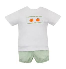 Petit Bebe Boys Pumpkin Green Check Diaper Set