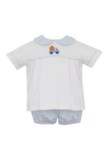 Petit Bebe Crochet Pumpkin Truck Blue Check Diaper Set