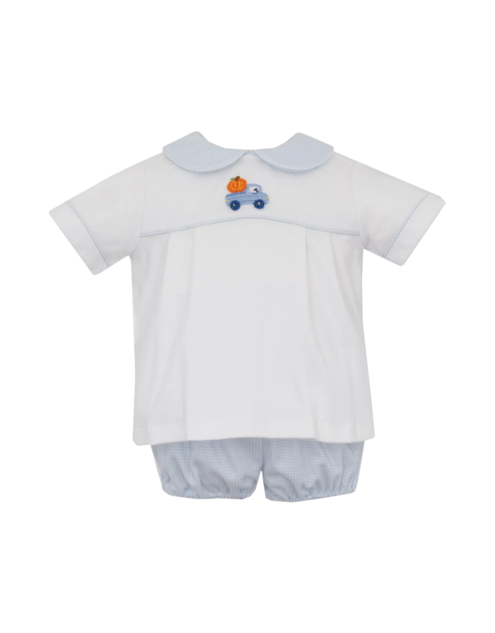 Petit Bebe Crochet Pumpkin Truck Blue Check Diaper Set