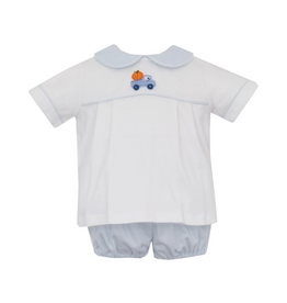 Petit Bebe Crochet Pumpkin Truck Blue Check Diaper Set