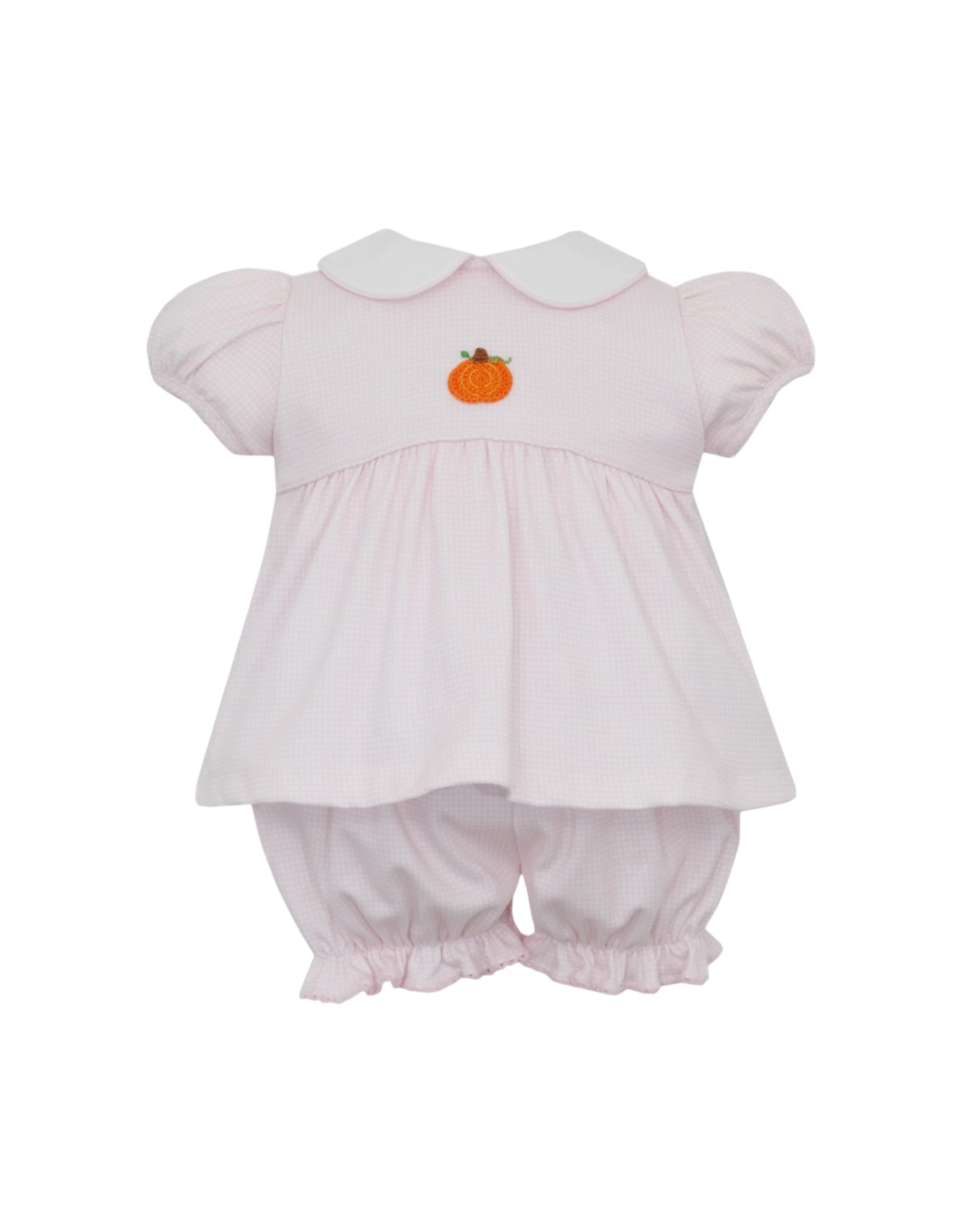 Petit Bebe Crochet Pumpkin Pink Check Knit Bloomer Set
