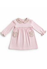 Petit Bebe Pink Knit LS Dress w/ Pink Floral Collar and Pockets