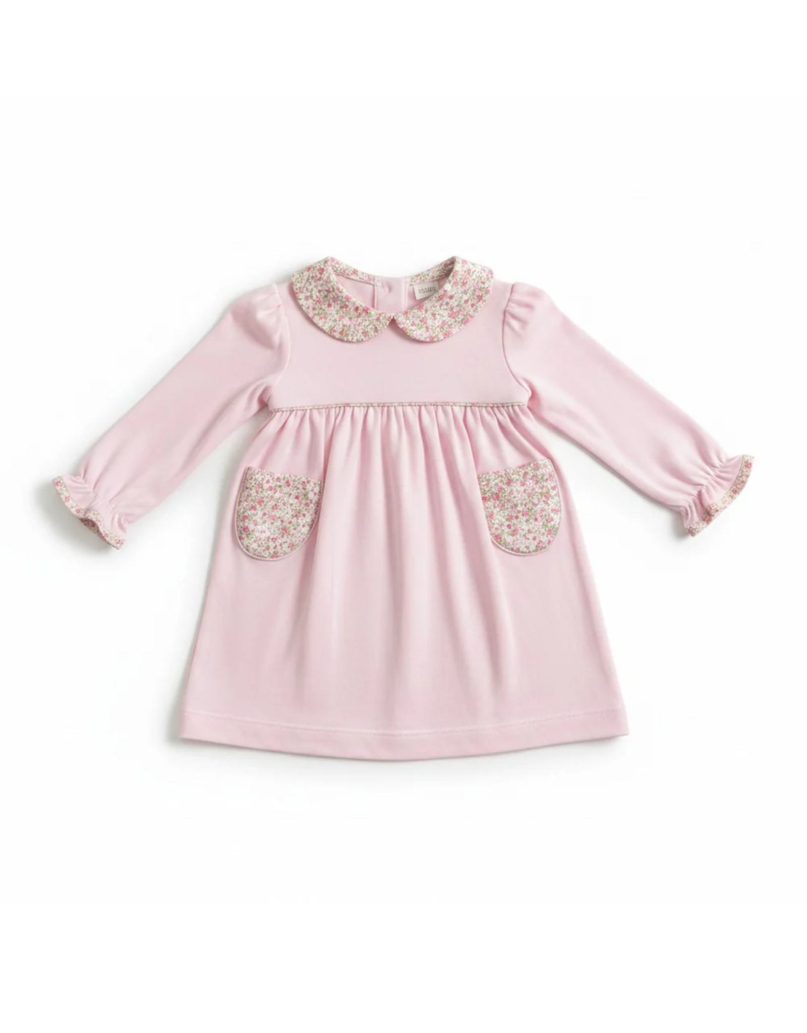 Petit Bebe Pink Knit LS Dress w/ Pink Floral Collar and Pockets