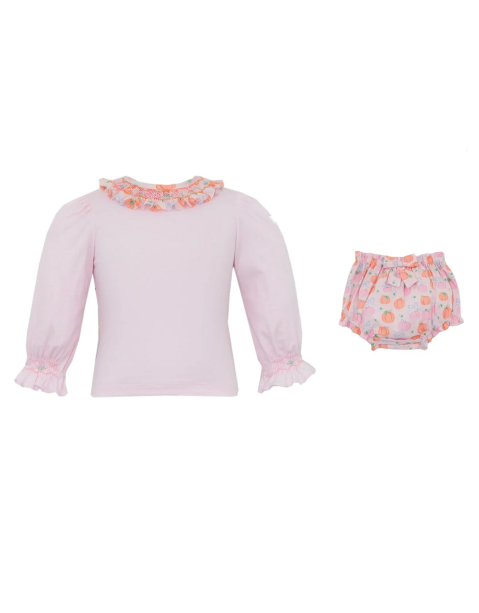 Petit Bebe Pumpkin Print Bloomer Set w/ Smocked Collar