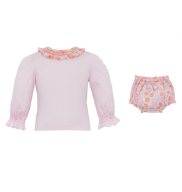 Petit Bebe Pumpkin Print Bloomer Set w/ Smocked Collar