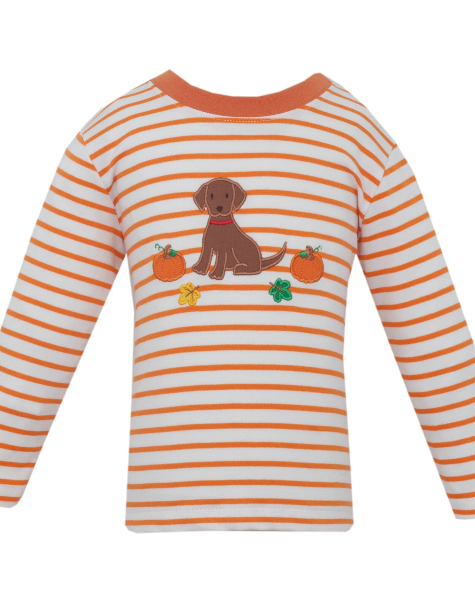 Claire and Charlie Orange Stripe Fall Puppy LS Tee