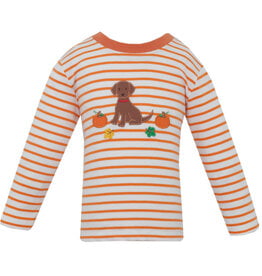 Claire and Charlie Orange Stripe Fall Puppy LS Tee