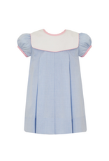 Anavini Light Blue Gingham Dress with Pink Trim