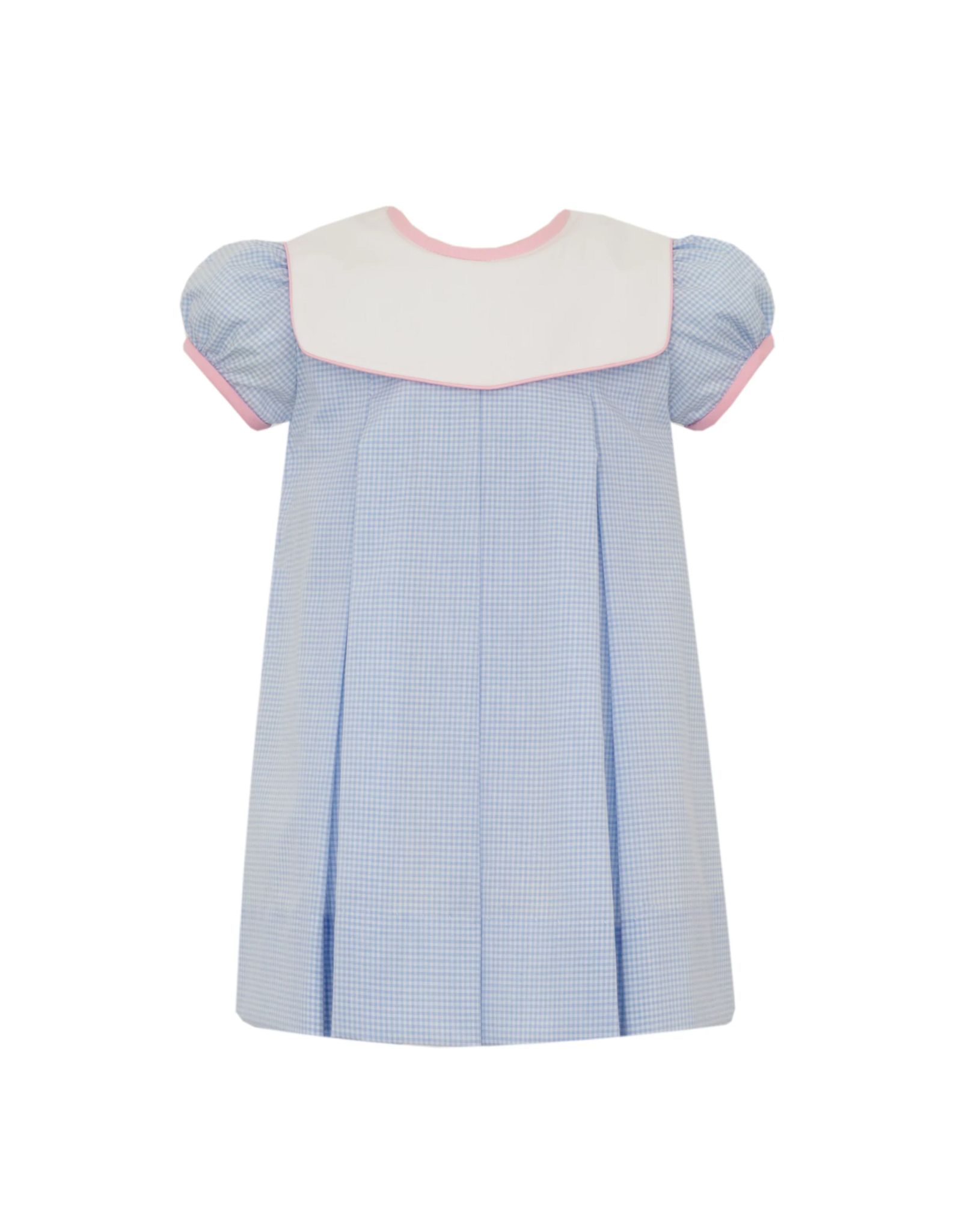 Anavini Light Blue Gingham Dress with Pink Trim
