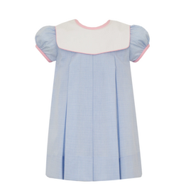 Anavini Light Blue Gingham Dress with Pink Trim