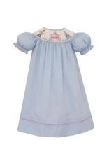 Anavini Cinderalla Lt Blue Gingham Bishop Dress