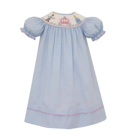 Anavini Cinderalla Lt Blue Gingham Bishop Dress