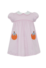 Claire and Charlie Pumpkin w/ Bow Pink Stripe Knit Dress