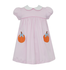 Claire and Charlie Pumpkin w/ Bow Pink Stripe Knit Dress
