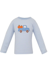 Claire and Charlie Pumpkin Truck Lt Blue Stripe LS T-Shirt
