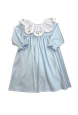 Auraluz Blue Rosebud Knit Ruffle Collar Dress