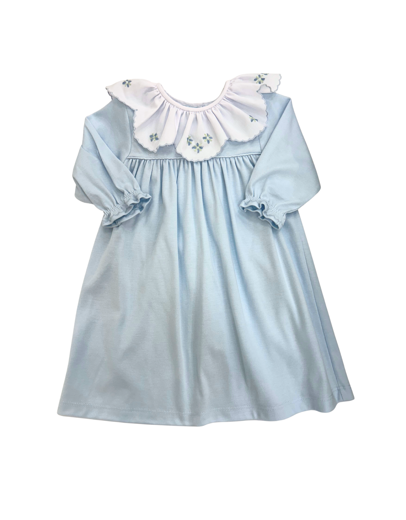 Auraluz Blue Rosebud Knit Ruffle Collar Dress