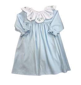Auraluz Blue Rosebud Knit Ruffle Collar Dress