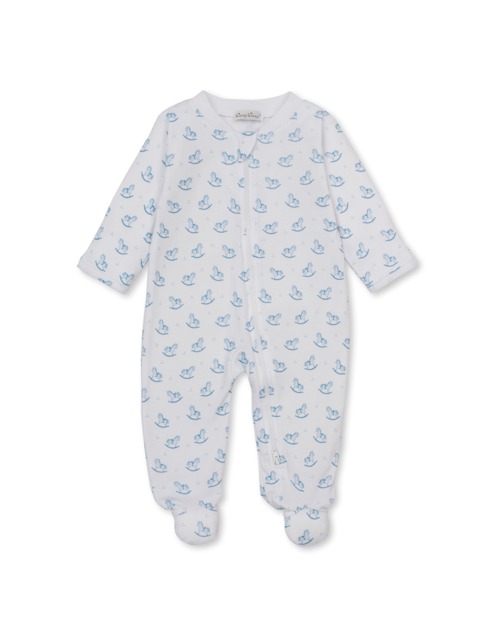 Kissy Kissy Gingham Rockers PRT Zip Footie, Lt Blue