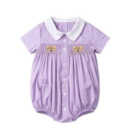 Krewe Kids Miller Smocked Bubble, Purple Gingham Tiger