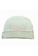 White Layette Hat With Pink Picot Trim
